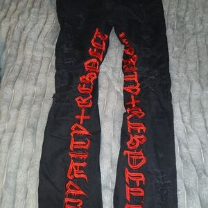 Stylish Black Skinny Jeans with Red Accents